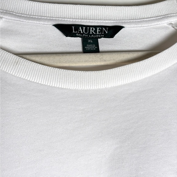 Ralph Lauren Vintage White Eyelet Sleeve Top Preppy Cottagecore Minimalist Tee - Picture 1 of 5